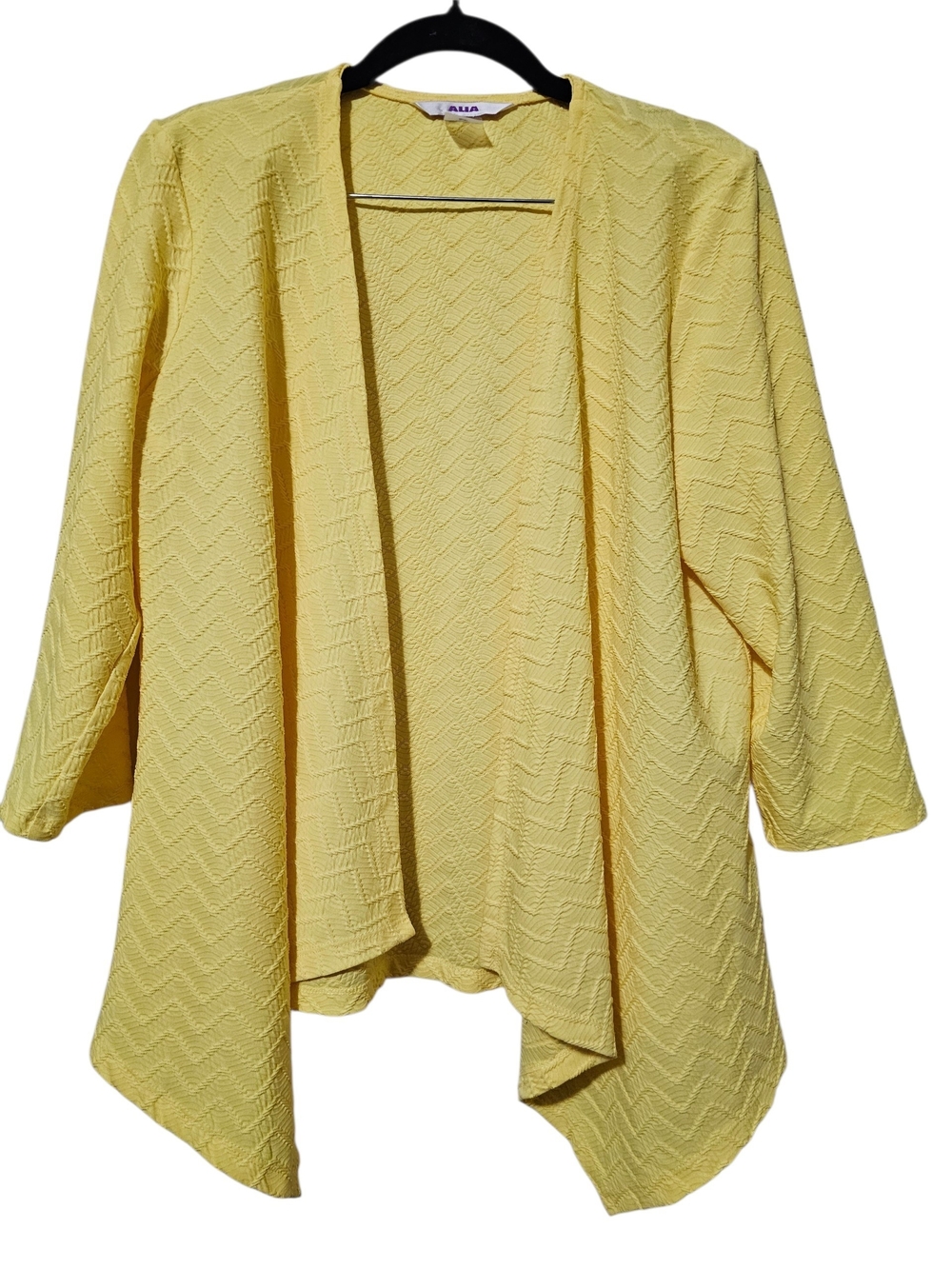 Alia Yellow Open-Front Chevron Knit Cardigan